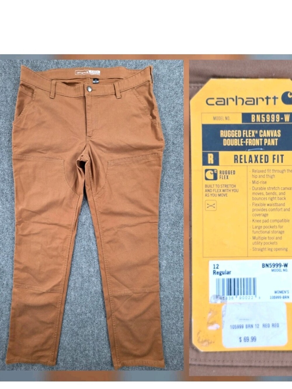 NWT Carhartt Womens 12 Rugged Flex Double Front Canvas Work Pants Brown BN5999-W